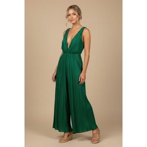 PrettyLittleThing Emerald Green Size 2 Pleated Wide Leg Jumpsuit Jumpsuit